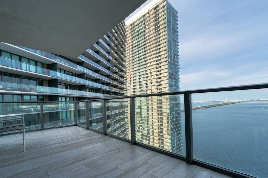Outdoor terrace with skyline view